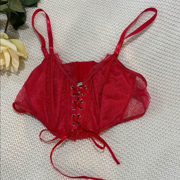 Roma Red Lace-Up Corset Bra - Picture 1 of 3